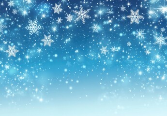 Fototapeta premium Beautiful winter scene of falling snowflakes against a vibrant blue background, creating a magical atmosphere for festive celebrations and holiday decorations