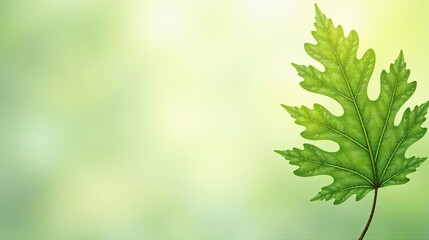 Obraz premium A Single Vibrant Green Leaf Against a Soft, Blurred Background, Representing Nature's Serenity and Growth