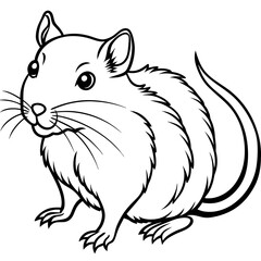 Cute Gerbil Silhouette line art  black vector illustration