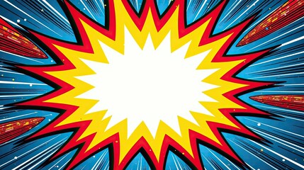 Fototapeta premium Dynamic Comic Book Style Explosion with Central Blank Space Ideal for Text or Logos