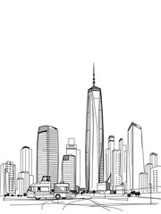 Sketched Cityscape: Elegant Line Art Illustration. AI Generated