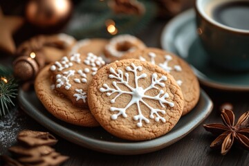 A plate of cookies and a cup of coffee on a table
