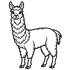 Cute Llama Silhouette line art  black vector illustration
