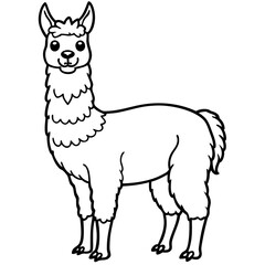 Cute Llama Silhouette line art  black vector illustration

