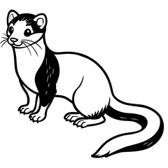 Cute Weasel Silhouette line art  black vector illustration
