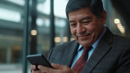 Busy Man Focused on Phone in Modern Office