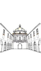 Elegant Classic Building: Detailed Line Art Illustration. AI Generated