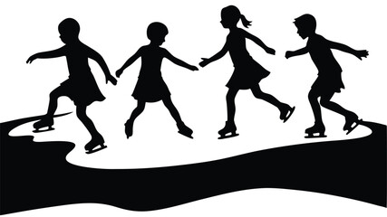 Children Ice Skating on a Frozen Lake