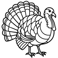 Cute Turkey Silhouette line art  black vector illustration