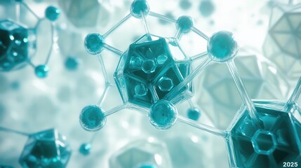 Abstract representation of molecular structures with a focus on science and technology.