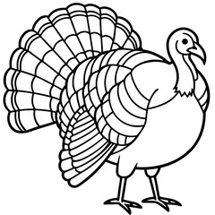 Cute Turkey Silhouette line art  black vector illustration