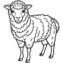 Cute Sheep Silhouette line art  black vector illustration