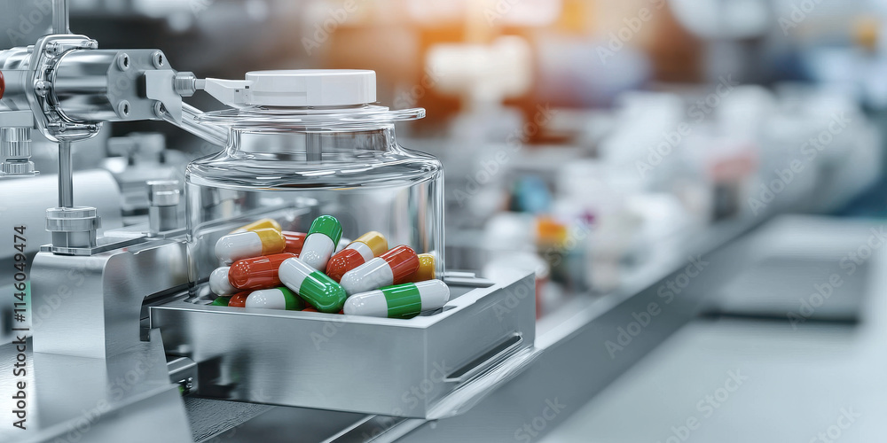 Poster high resolution close up of colorful capsules in laboratory setting