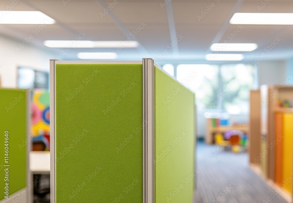Aufkleber bright and modern office workspace featuring green partition walls and open layout for creative coll