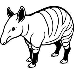 Cute Tapir Silhouette line art  black vector illustration