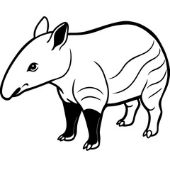Cute Tapir Silhouette line art  black vector illustration