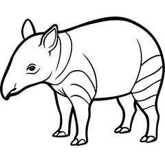Fototapeta premium Cute Tapir Silhouette line art black vector illustration