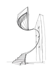 Elegant Hand-Drawn Sketch: Swirling Staircase Design. AI Generated