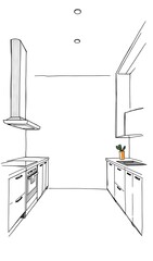Modern Kitchen Sketch: Clean Lines, Minimalist Design. AI Generated