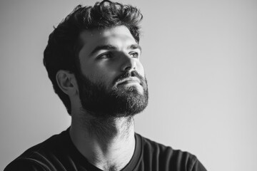 Fototapeta premium A black and white portrait of a bearded man