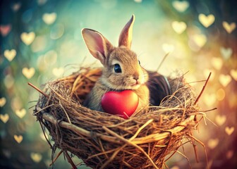 Celebrate Valentine's with a charming vintage bunny surprise: a heart nest photo backdrop.