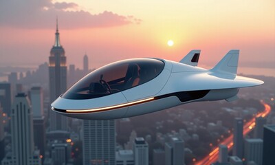 Futuristic flying car sleek white design large glass