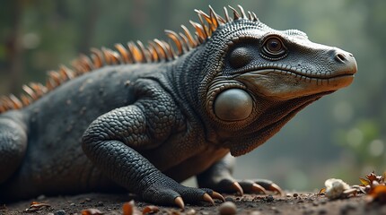Obraz premium Close-up of a magnificent iguana basking in the sun, Generative AI
