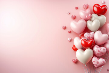 Valentine's day with heart shaped balloons on pink background greeting card with copyspace copy space