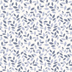 Seamless pattern showcases an arrangement of soft blue leaves on a white background, ideal for textiles, wallpapers, and decorative items.  Leaves Pattern
