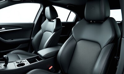 Car interior front seats leather upholstery black