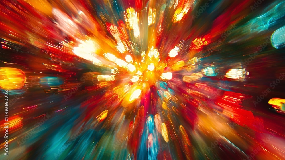 Poster vibrant abstract lights create a dynamic explosion of color, symbolizing energy and creativity.