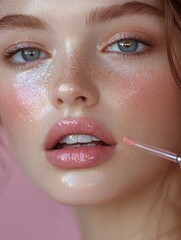 Naklejka premium Detailed Macro Photography of Lips with Subtle Lipstick Application