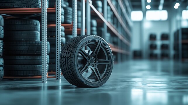 A tire warehouse with rows of stacked tires symbolizes variety and choice in new tire purchases.