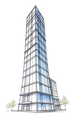 Fototapeta premium Sleek Modern Skyscraper Illustration: Architectural Sketch. AI Generated
