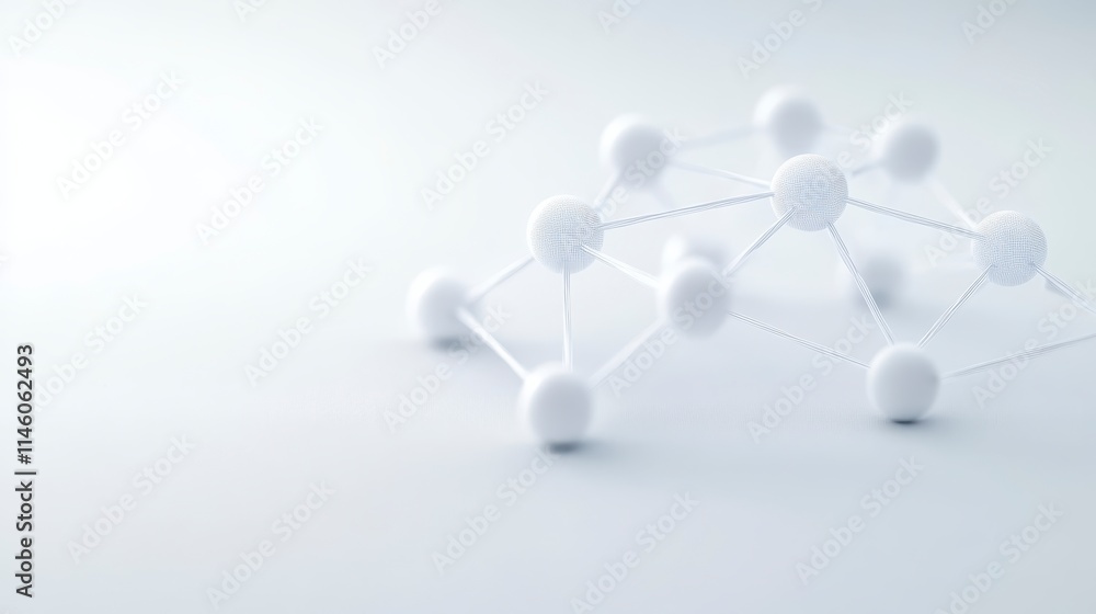 Poster a minimalist representation of interconnected spheres, symbolizing concepts like networks, science, 