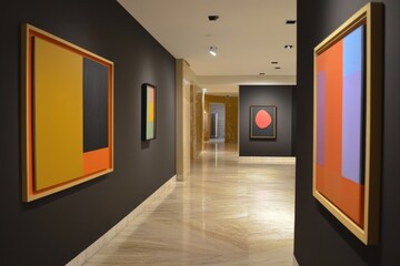 Hallway lined with paintings