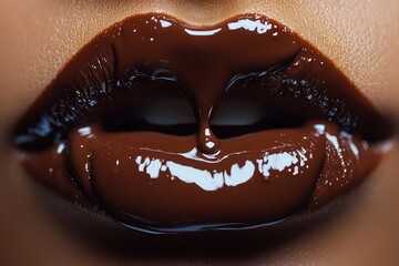Close-Up of Liquid Chocolate Dripping Elegantly from Lips
