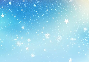 Fototapeta premium Enchanting Winter Wonderland with Snowflakes and Stars Sparkling Against a Gentle Blue Background for Holiday and Seasonal Themes