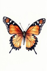 Fototapeta premium Vibrant Watercolor Illustration of a Monarch Butterfly with Detailed Wing Patterns on a White Background