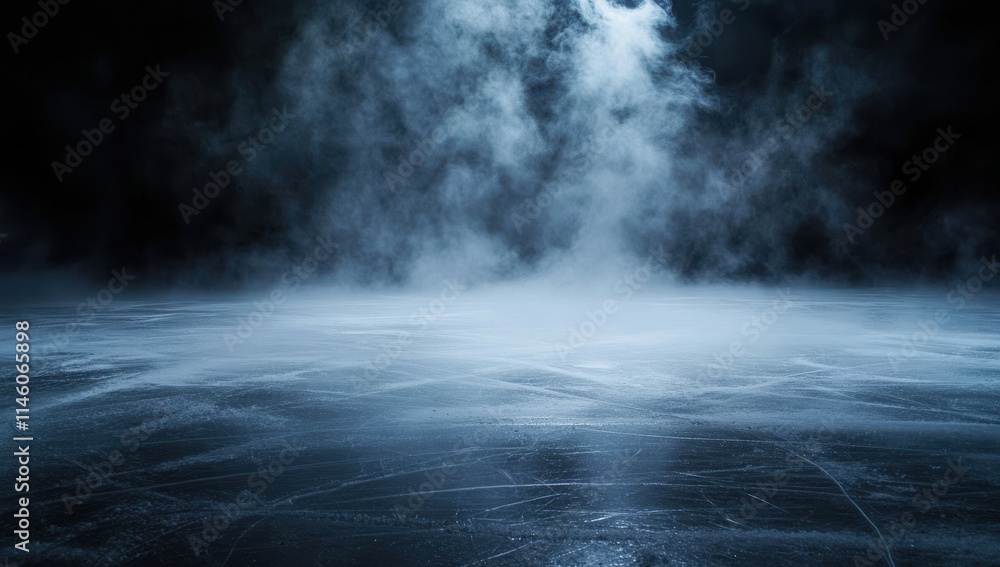 Poster ethereal mist on dark ice surface creating a mysterious atmosphere in a dimly lit environment with s