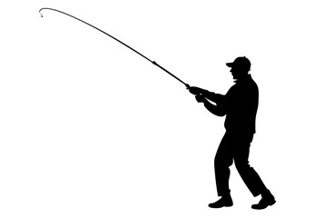 Naklejka premium A fisherman casting a line flat vector style silhouette illustration on white background 02