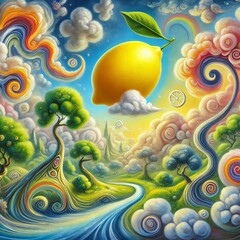 lemon, surrealist painting 