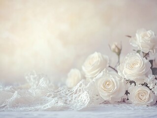 Fototapeta premium Luxurious Valentine s Day Floral Display with Soft Focus Lace and Roses
