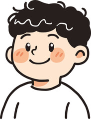 Smiling Cartoon Boy with Curly Hair and White Shirt - Cheerful and Happy Child Illustration