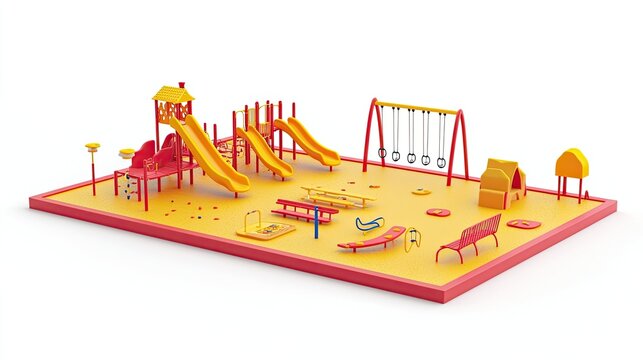 A colorful playground featuring slides, swings, and various play equipment for children.