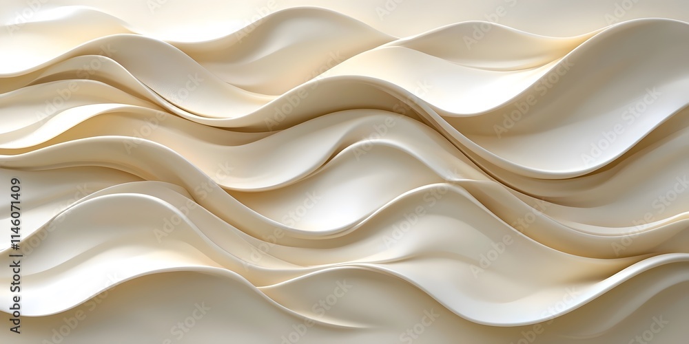 Poster abstract wavy design in soft cream tones, showcasing flowing curves that create a sense of movement 