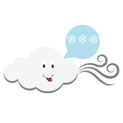 Cute cloud with wind symbol and a speech bubble with three snowflakes
