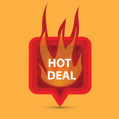 Red speech bubble with a flame and the message hot deal