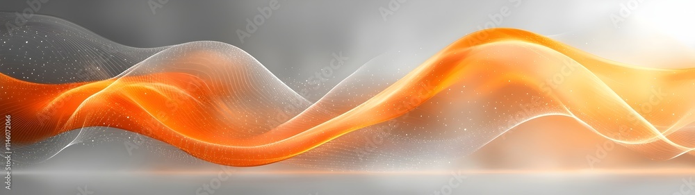 Poster an abstract illustration featuring flowing waves of orange and white, creating a dynamic and vibrant