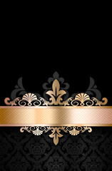 Black background with golden border and vintage ornament.